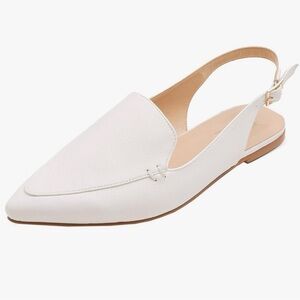 FEVERSOLE Pointed Toe Casual Slingback Flat Loafers / Mules, White 9M - NWT